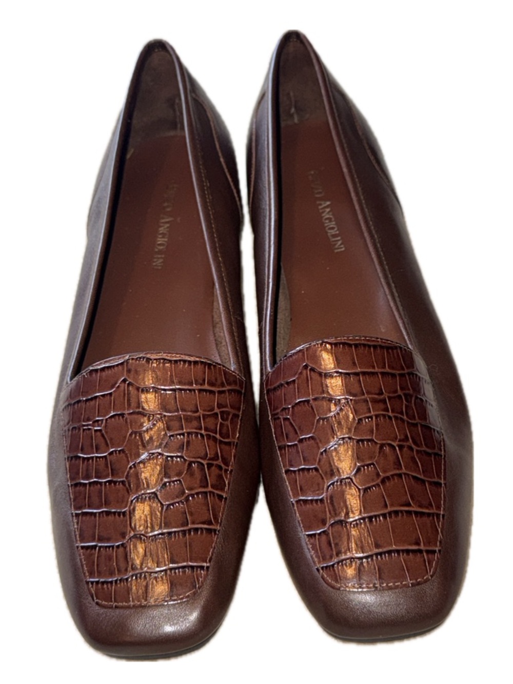 👞📚 ENZO ANGIOLINI Brown Leather‎ Croc Panel Loafers Women’s US Sz 9N Narrow
